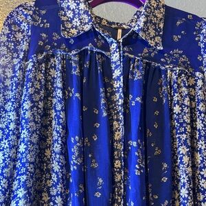 Free People Blue Floral Blouse